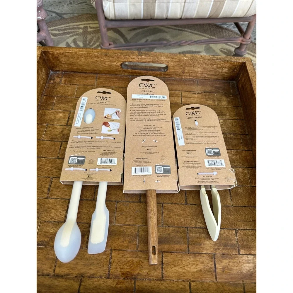 CWC Cook With Color Silicone Kitchen Utensil Set Spatula Mini Tongs Cream 4pcNWT